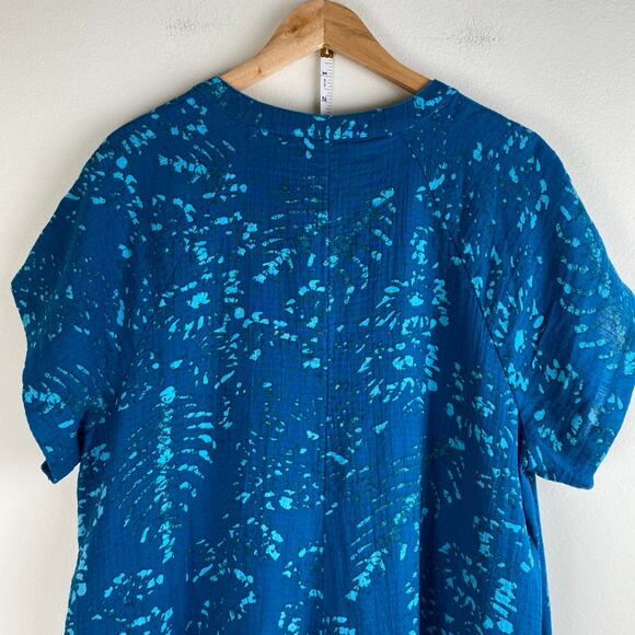 NEW Coldwater Creek Gauze Caftan Size XL Teal Batik Brushstroke Lagenlook Cotton - Picture 8 of 15